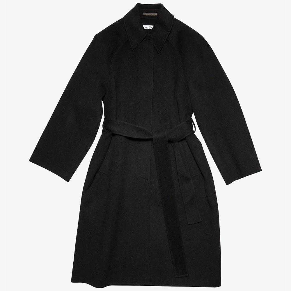 Acne Studios Orea Belted Wool Coat Black - Picture 1 of 8